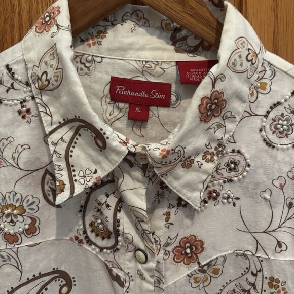 Panhandle Slim Womens XL White Paisley Western Rodeo Ranchwear Cowgirl Fit Shirt - Picture 5 of 16